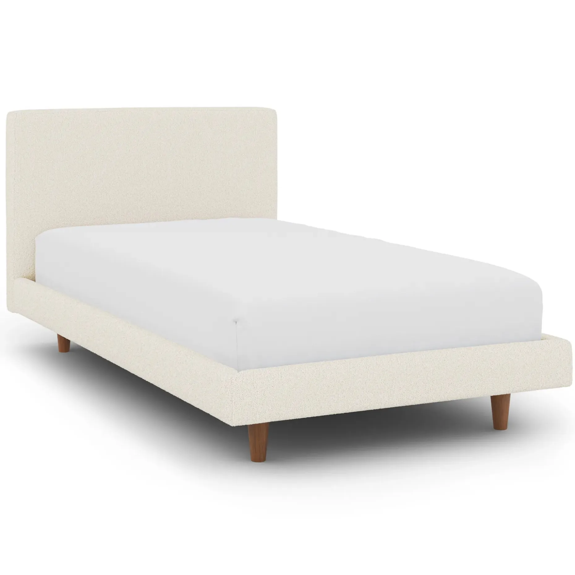 Tessu Twin Low Profile Upholstered Bed - Ivory Wool Bouclé