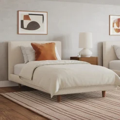 Tessu Twin Low Profile Upholstered Bed - Ivory Wool Bouclé