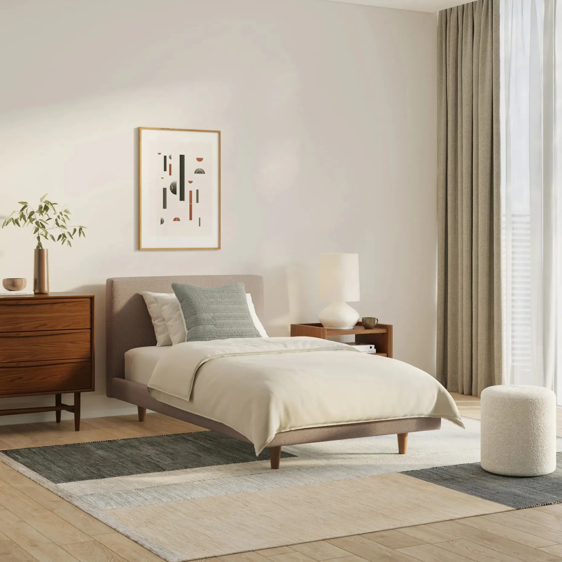 Tessu Twin Low Profile Upholstered Bed - Sandstone Wool Bouclé