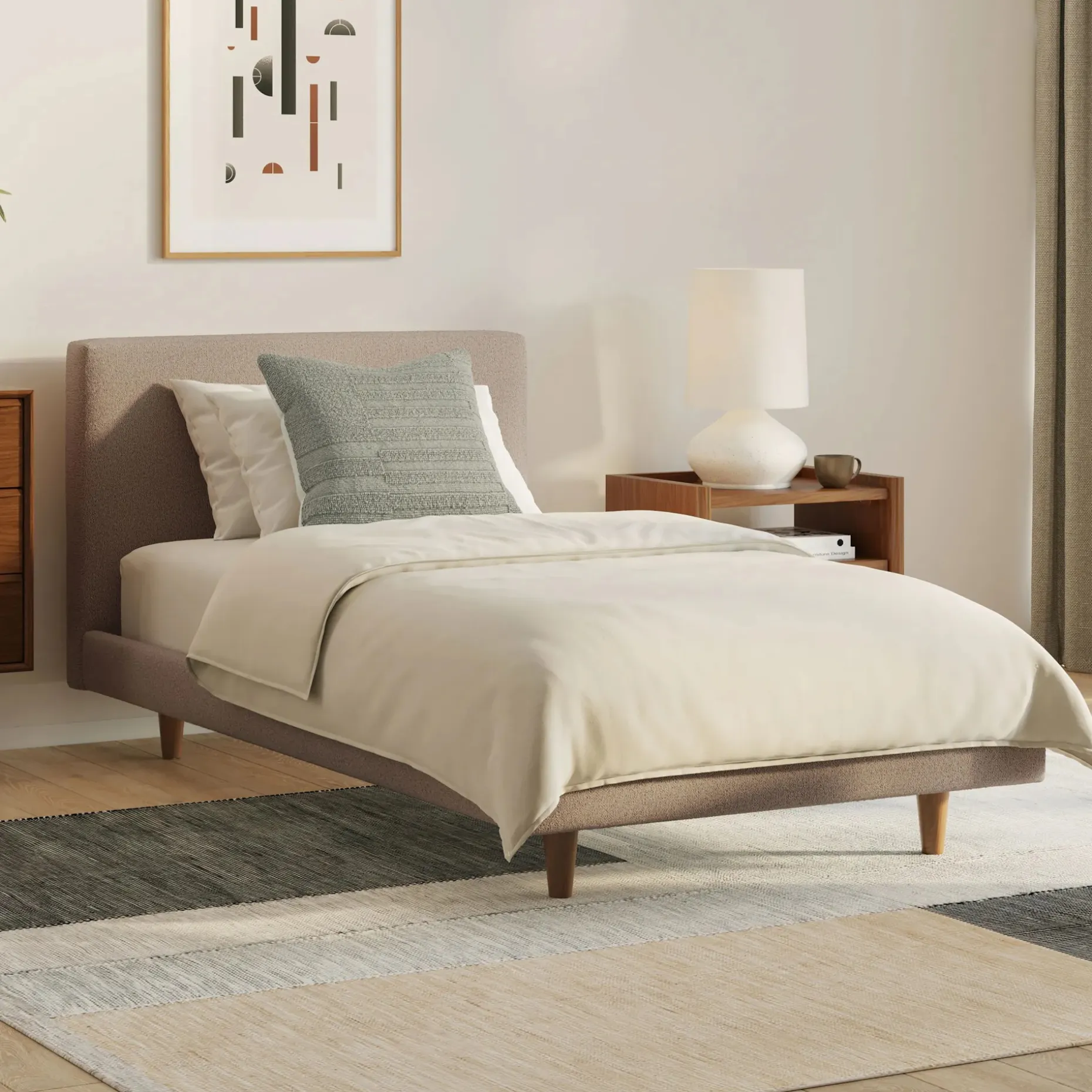 Tessu Twin Low Profile Upholstered Bed - Sandstone Wool Bouclé