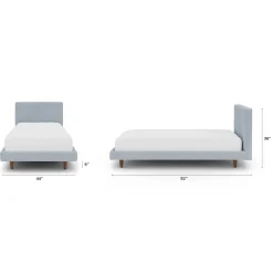 Tessu Twin Low Profile Upholstered Bed - Silver Light Blue