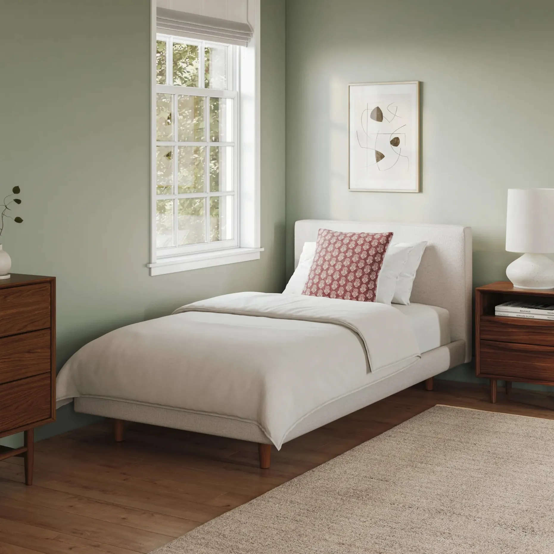 Tessu Twin Low Profile Upholstered Bed - Napa White
