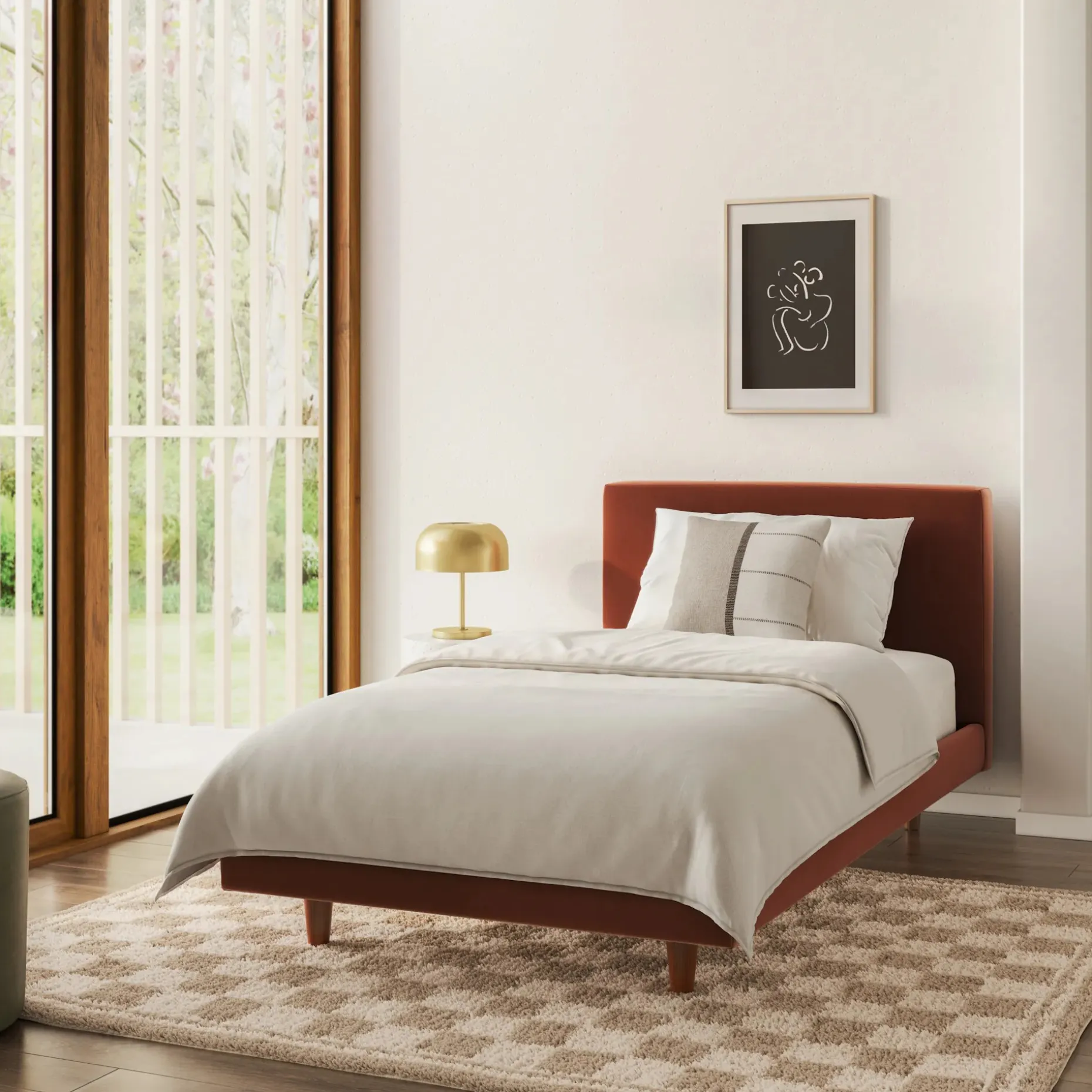 Tessu Twin Low Profile Velvet Bed - Hale Rust