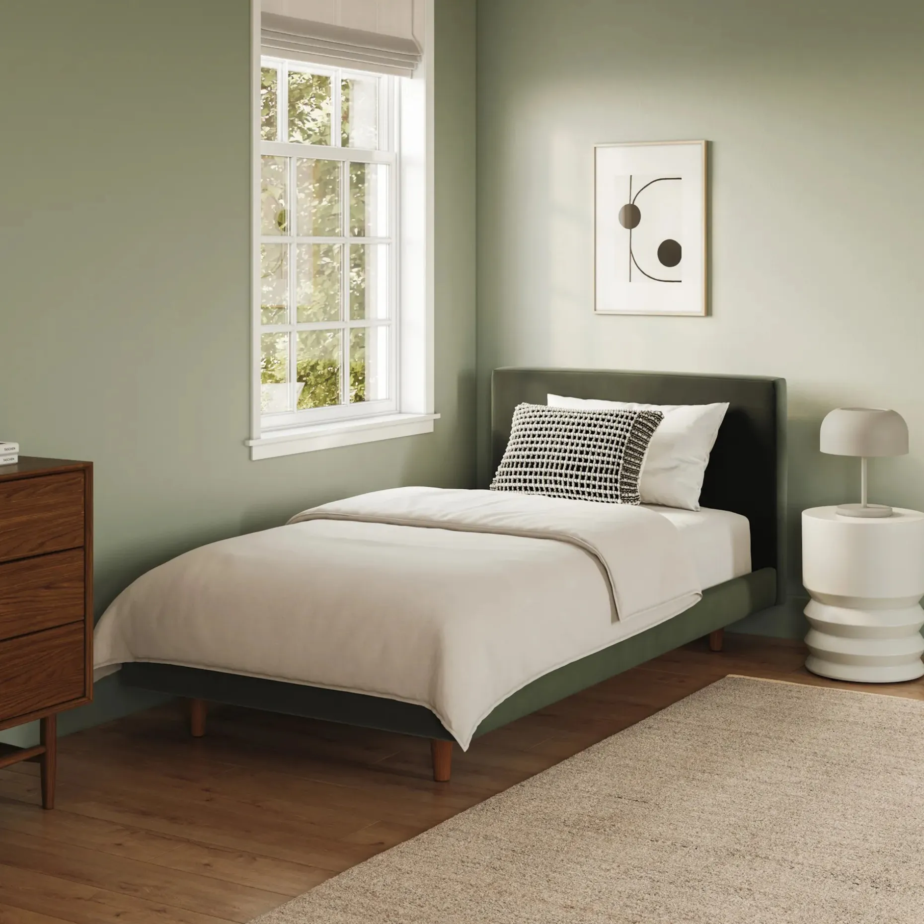 Tessu Twin Low Profile Velvet Bed - Hale Fir Green