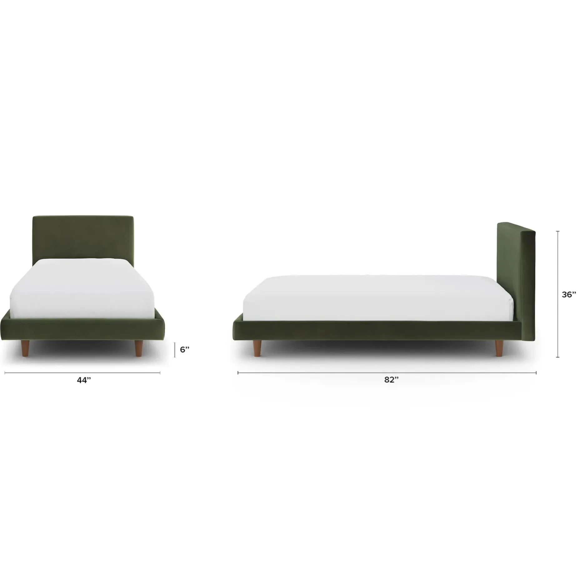 Tessu Twin Low Profile Velvet Bed - Hale Fir Green