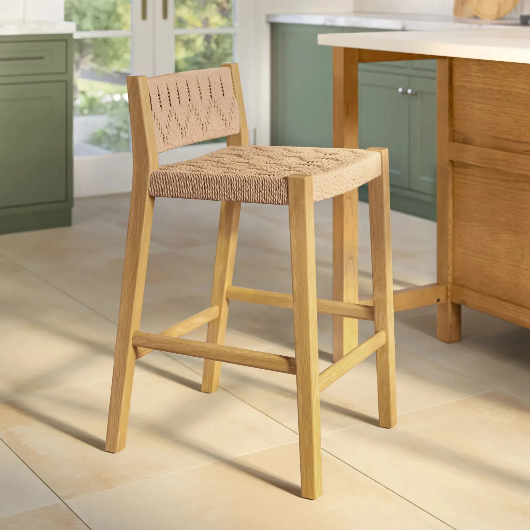 Tilli Corded Counter Stool - Natural Oak
