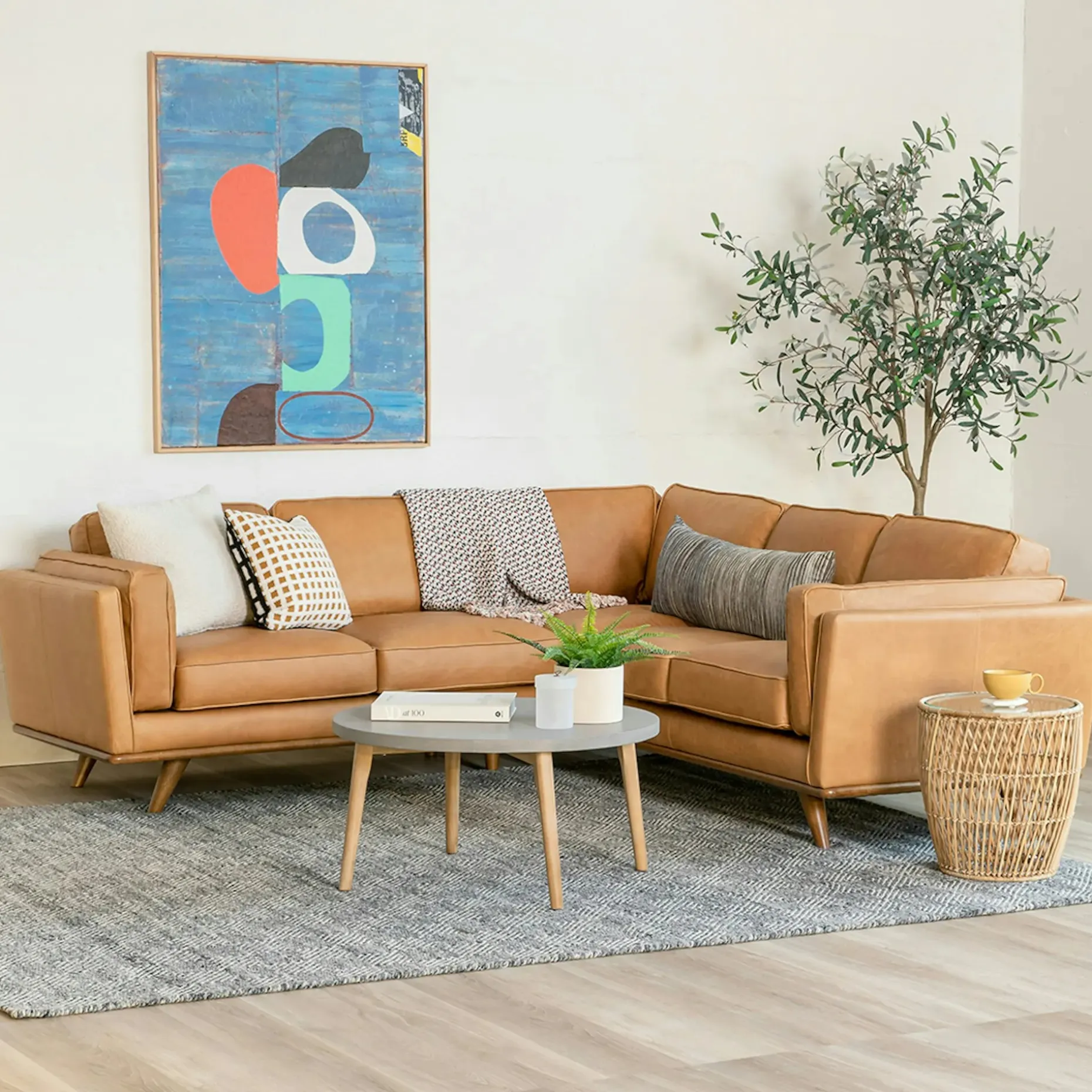 Timber 93" Leather Corner Sectional - Charme Tan