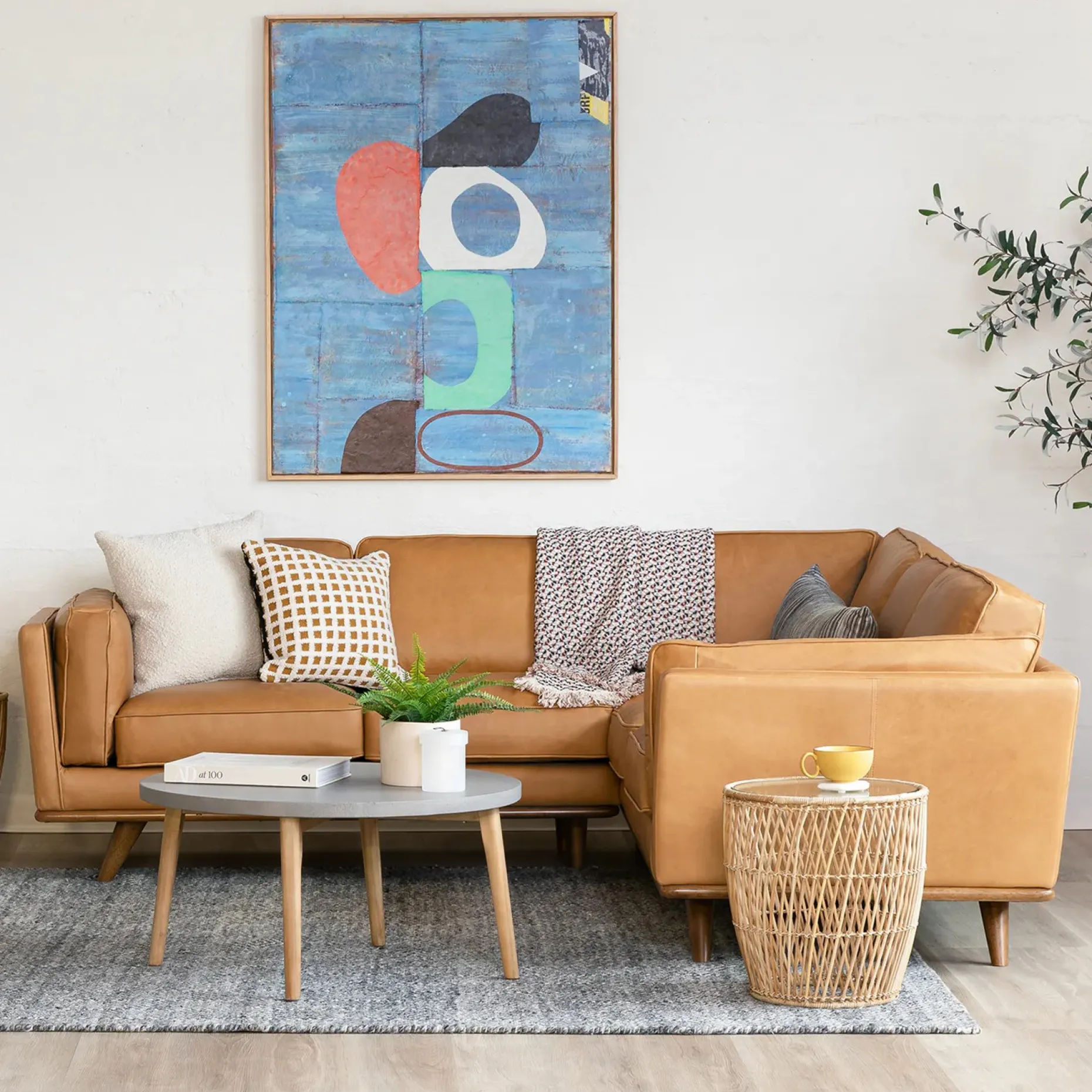Timber 93" Leather Corner Sectional - Charme Tan