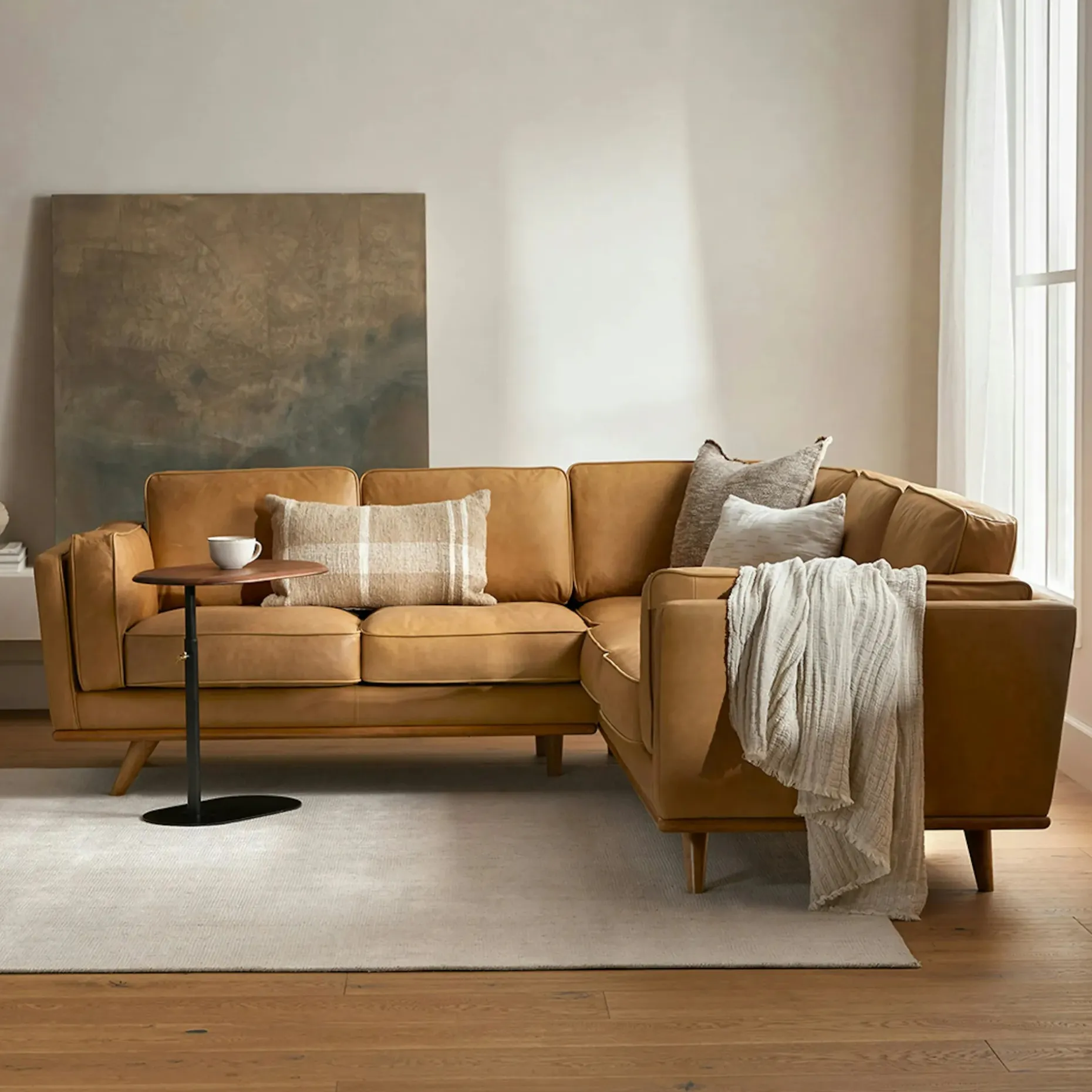 Timber 93" Leather Corner Sectional - Charme Tan
