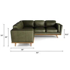 Timber 93" Leather Corner Sectional - Charme Green