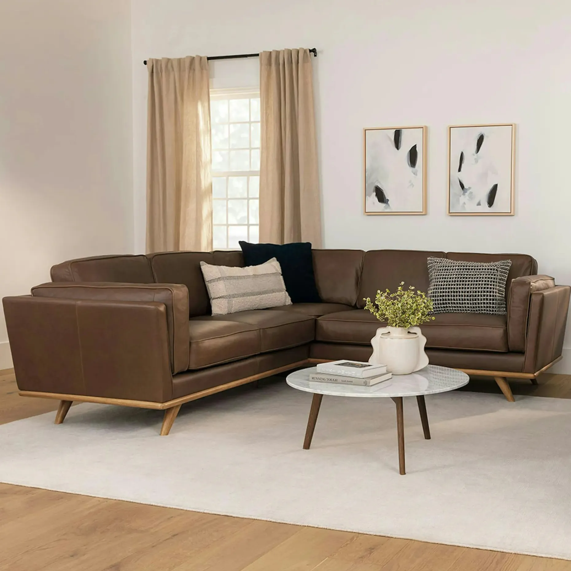 Timber 93" Leather Corner Sectional - Charme Chocolat