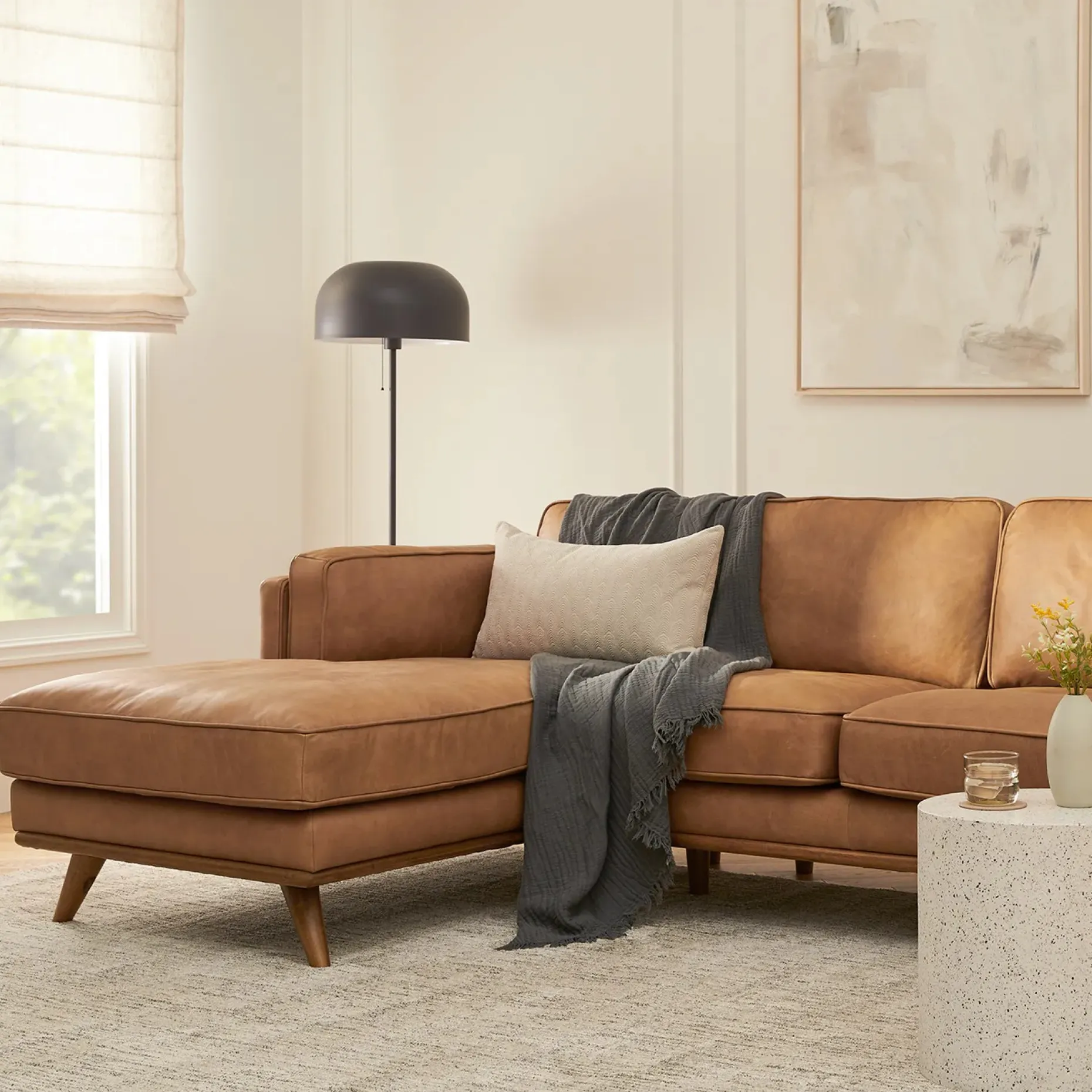 Timber 93" Leather Left Sectional - Charme Tan