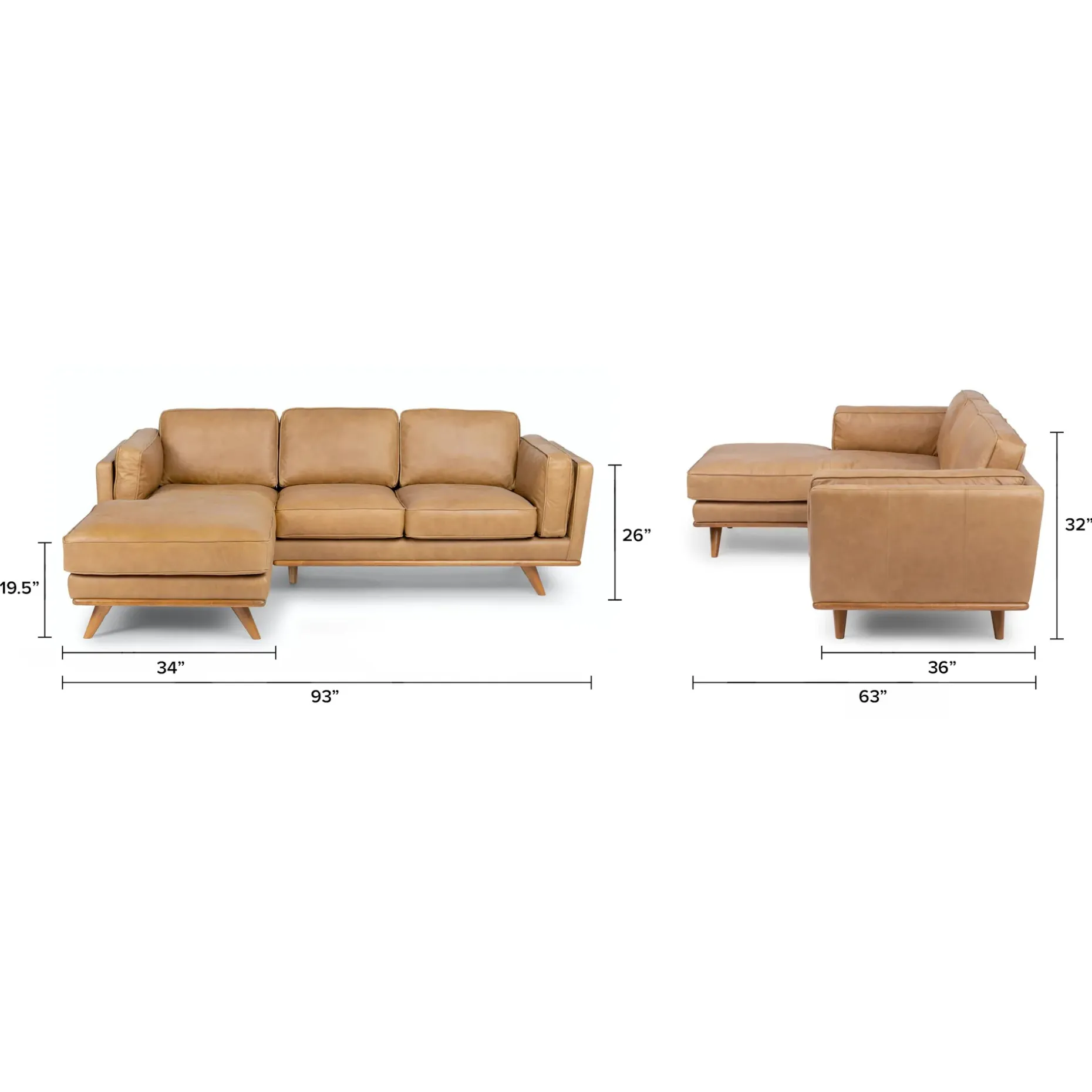 Timber 93" Leather Left Sectional - Charme Tan