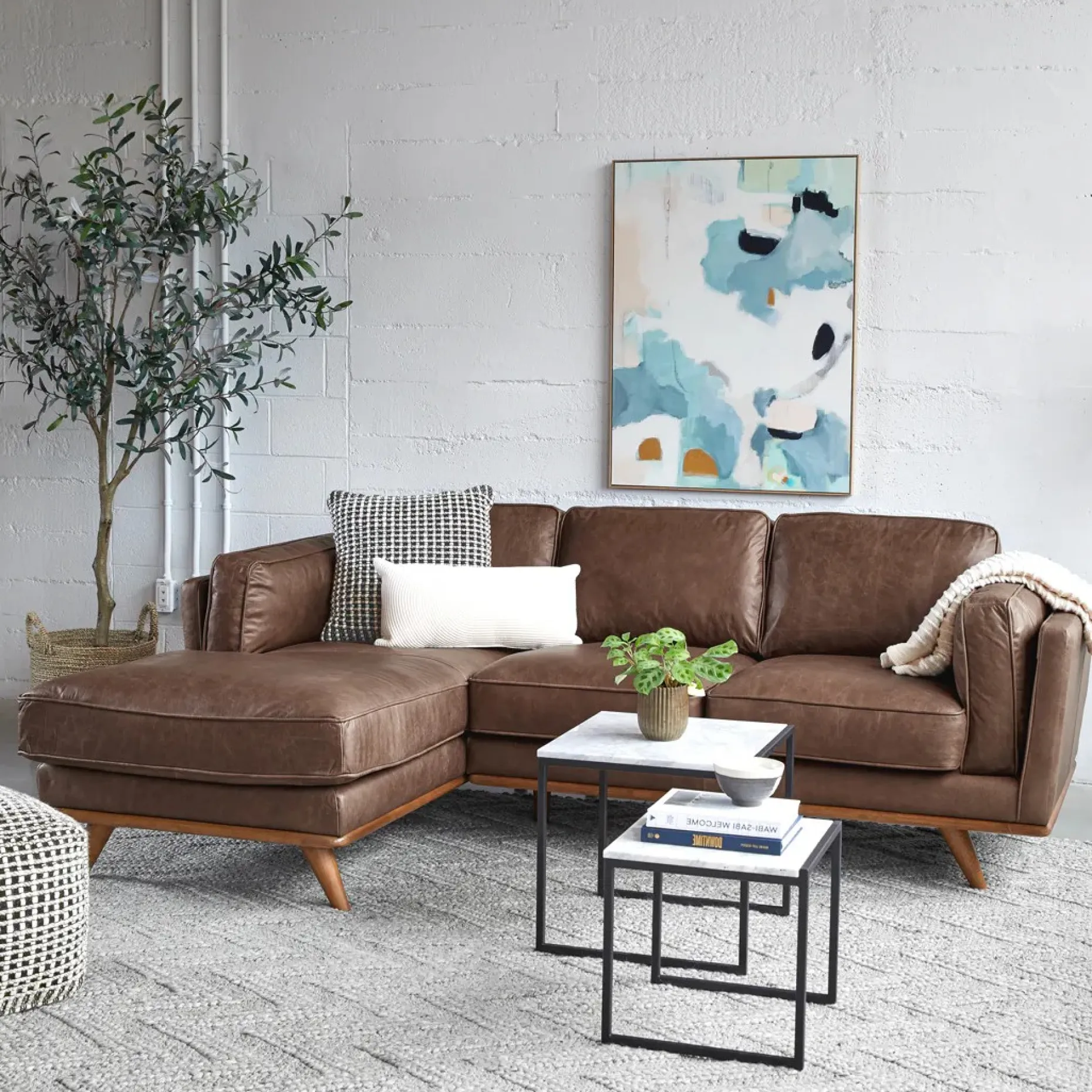 Timber 93" Leather Left Sectional - Charme Chocolat
