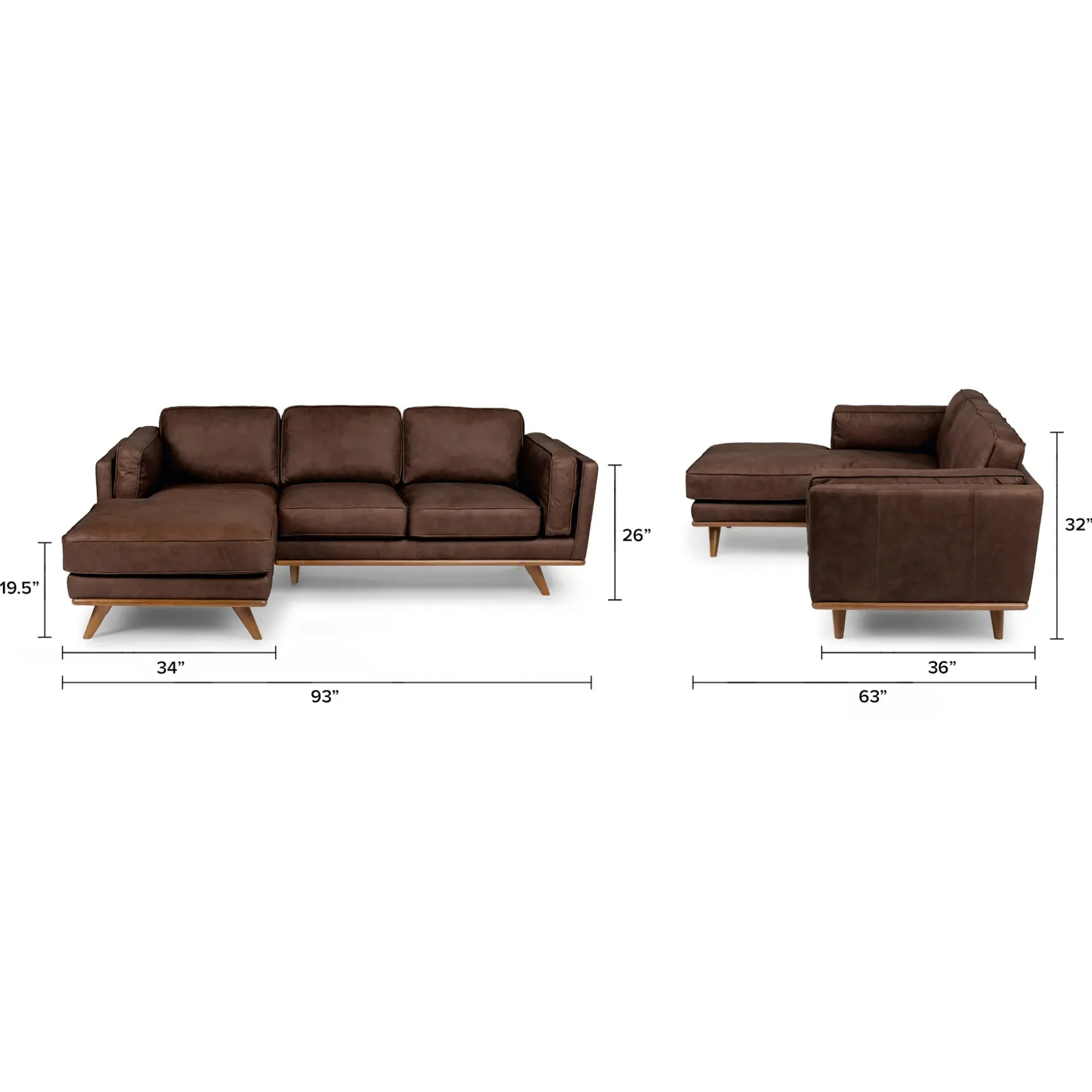 Timber 93" Leather Left Sectional - Charme Chocolat