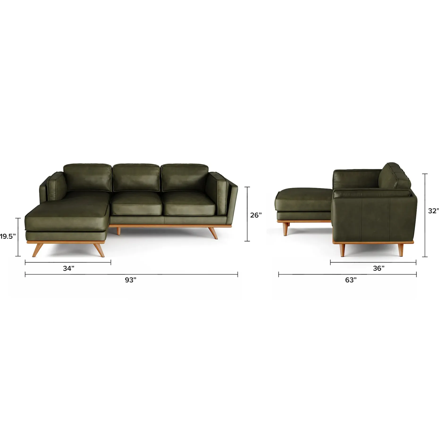 Timber 93" Leather Left Sectional - Charme Green