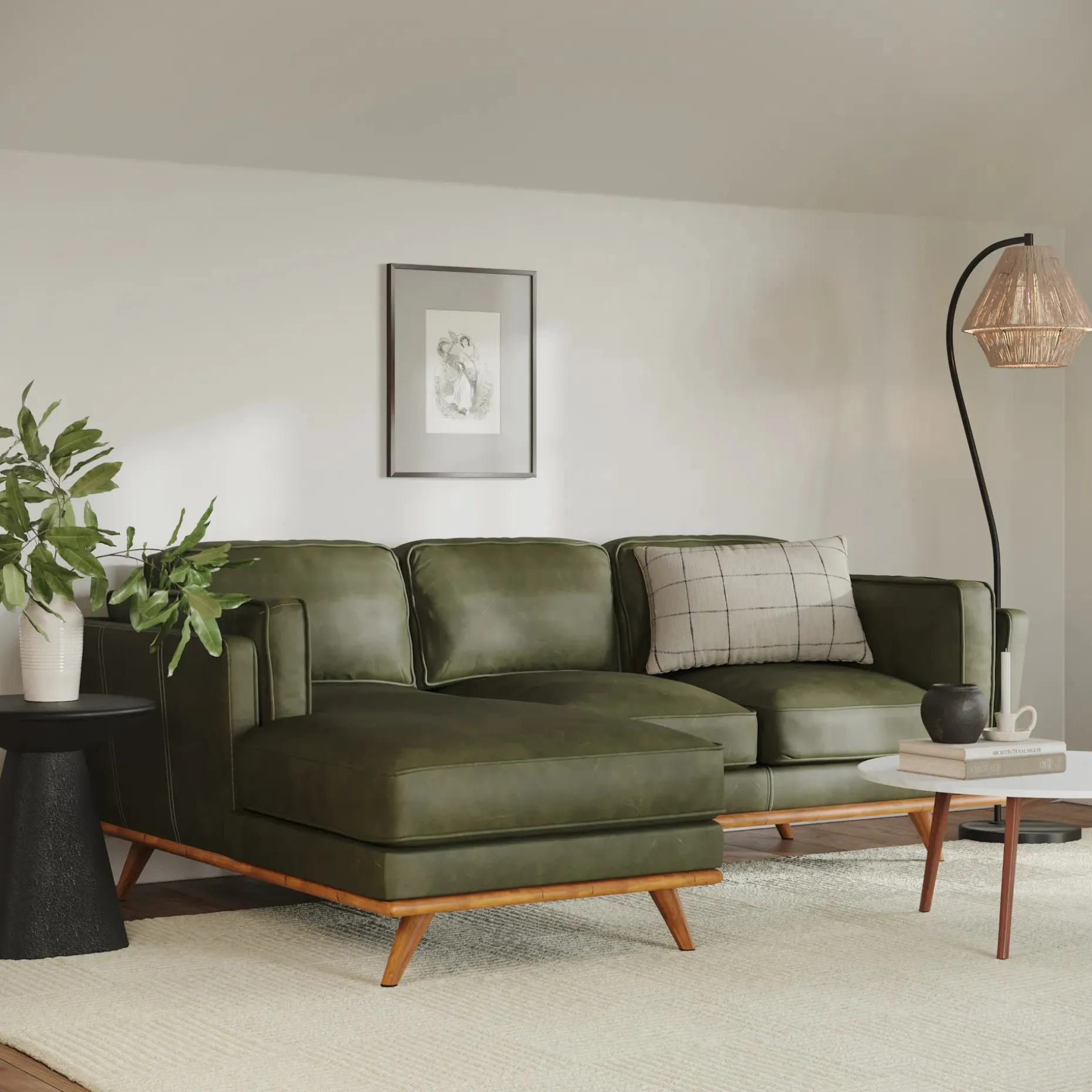 Timber 93" Leather Left Sectional - Charme Green