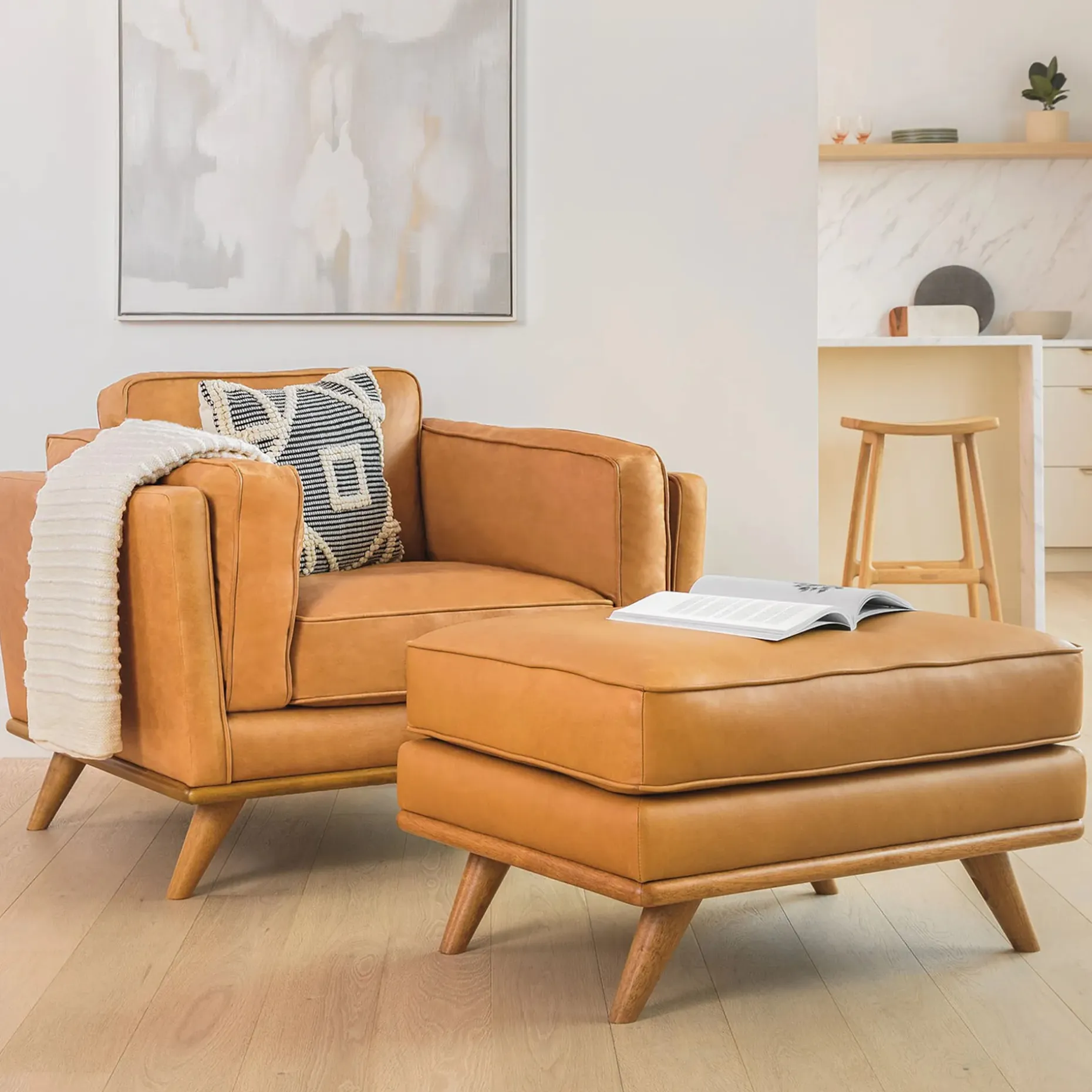 Timber 41" Leather Lounge Chair - Charme Tan