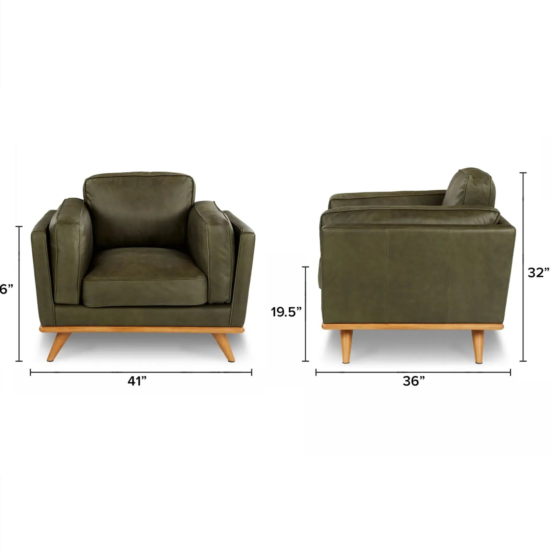 Timber 41" Leather Lounge Chair - Charme Green