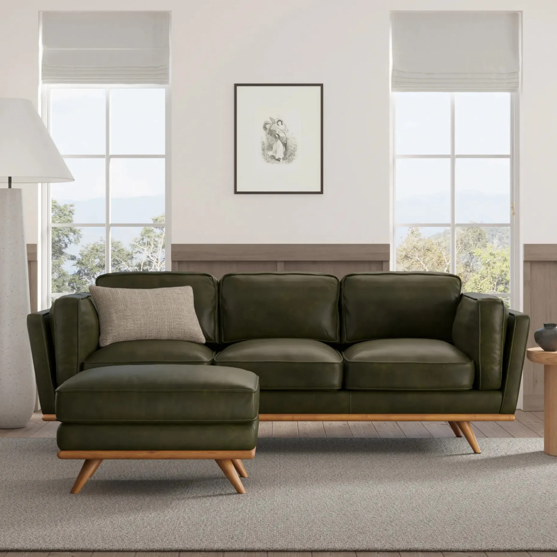 Timber 31" Leather Ottoman - Charme Green