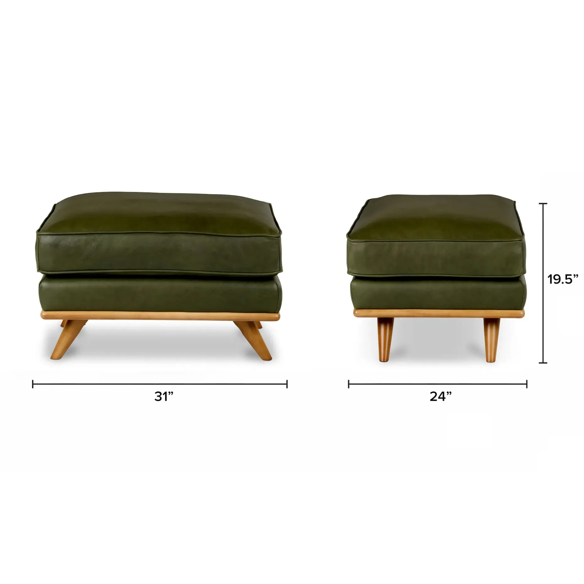 Timber 31" Leather Ottoman - Charme Green