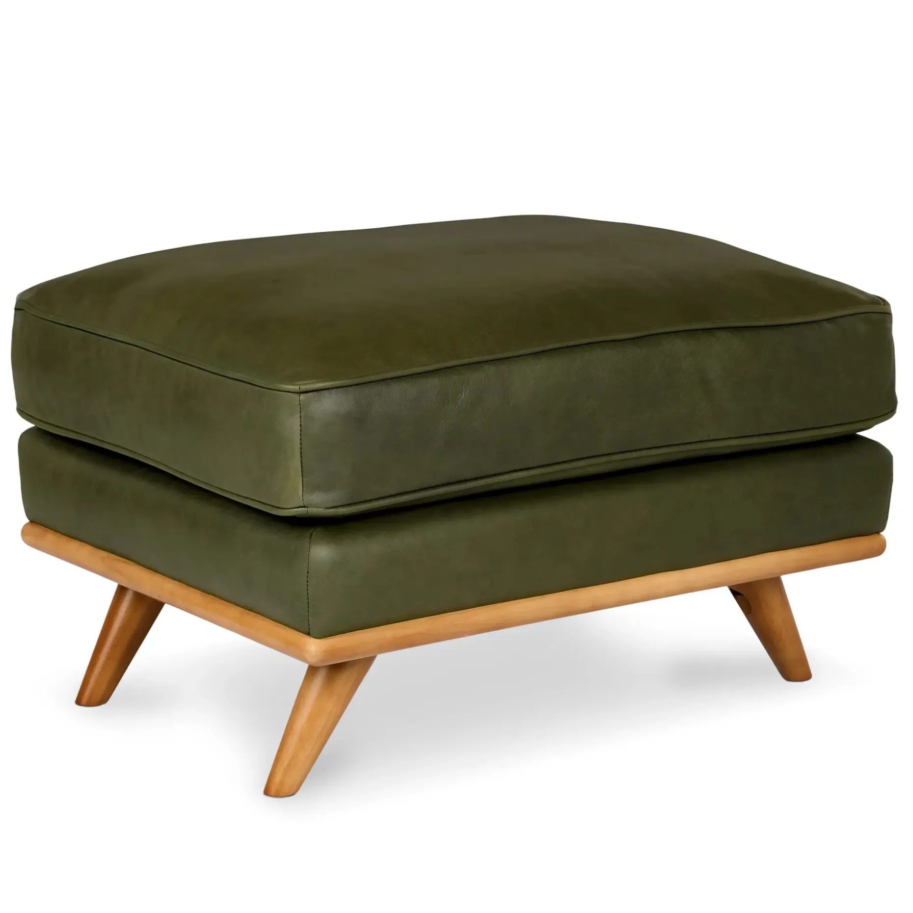 Timber 31" Leather Ottoman - Charme Green