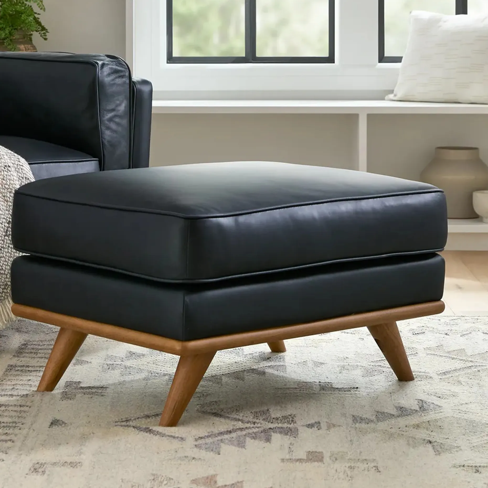 Timber 31" Leather Ottoman - Charme Black