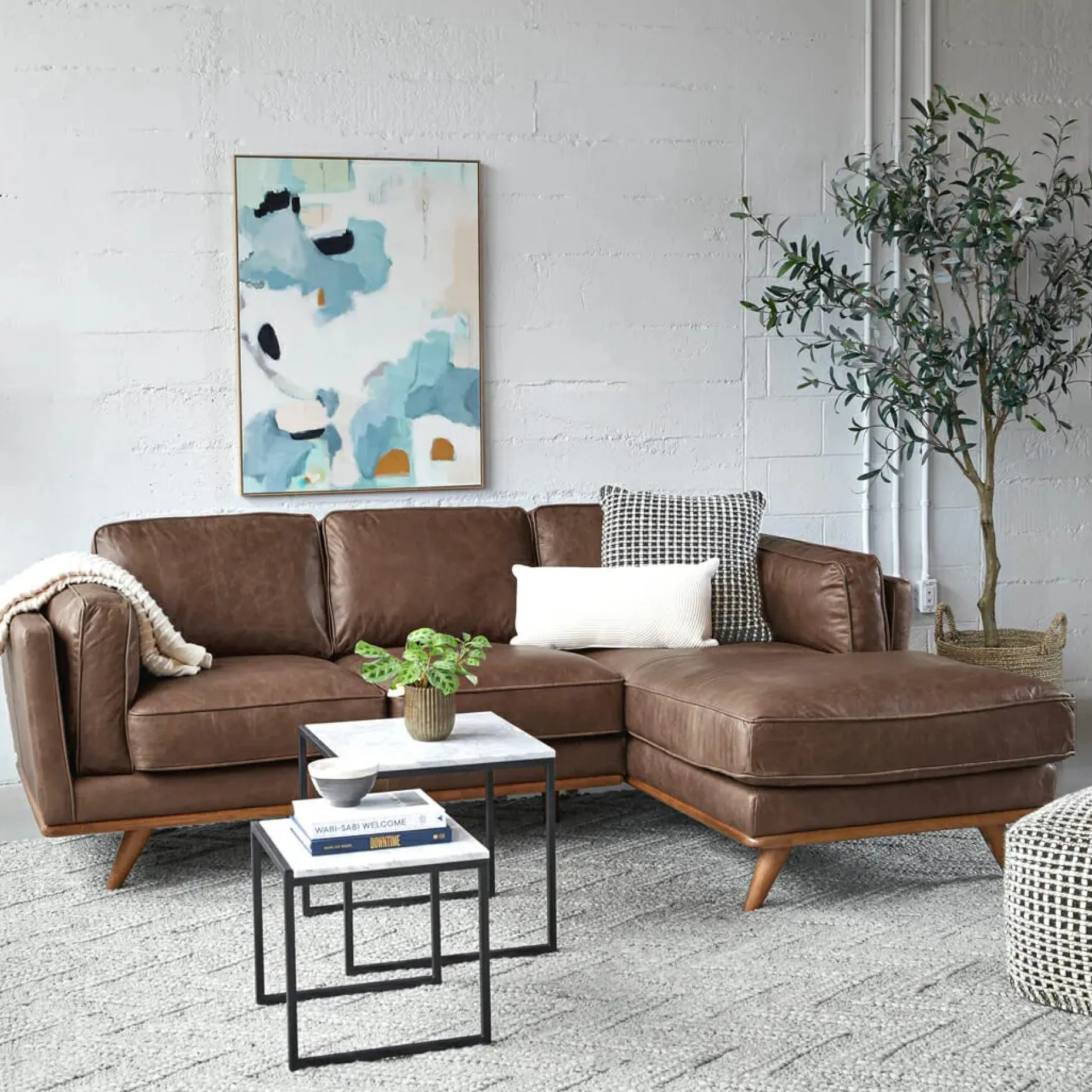 Timber 93" Leather Right Sectional - Charme Chocolat