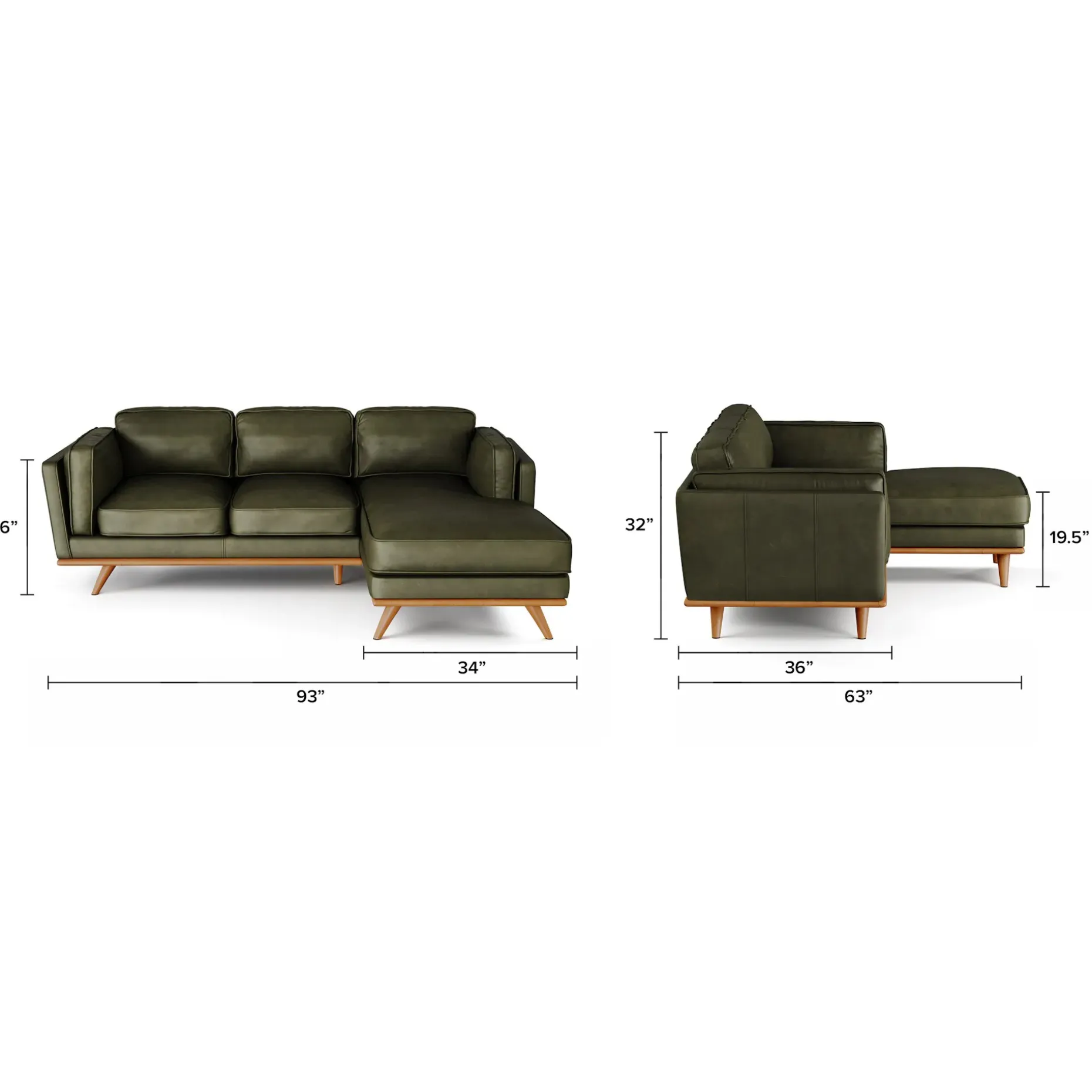Timber 93" Leather Right Sectional - Charme Green