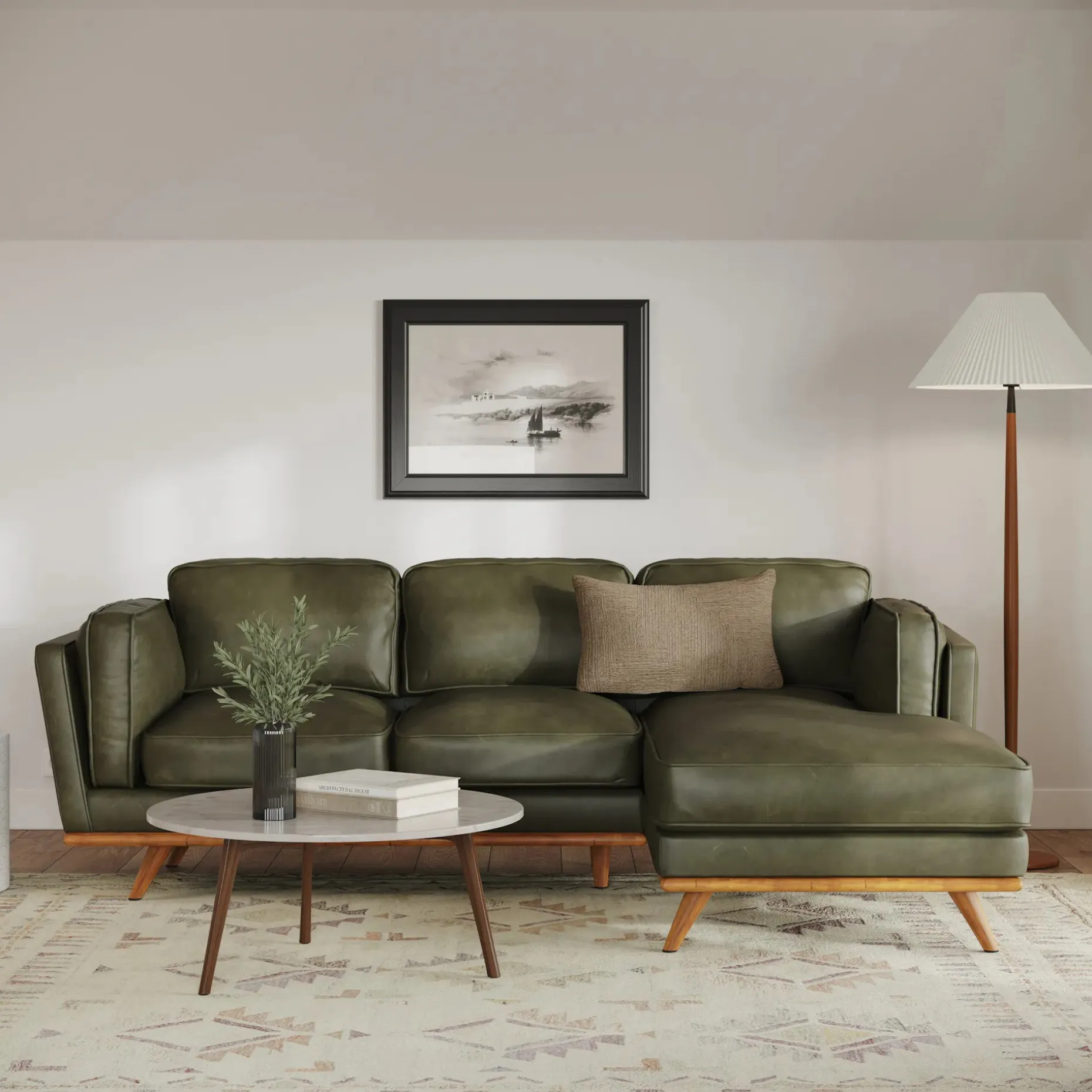 Timber 93" Leather Right Sectional - Charme Green