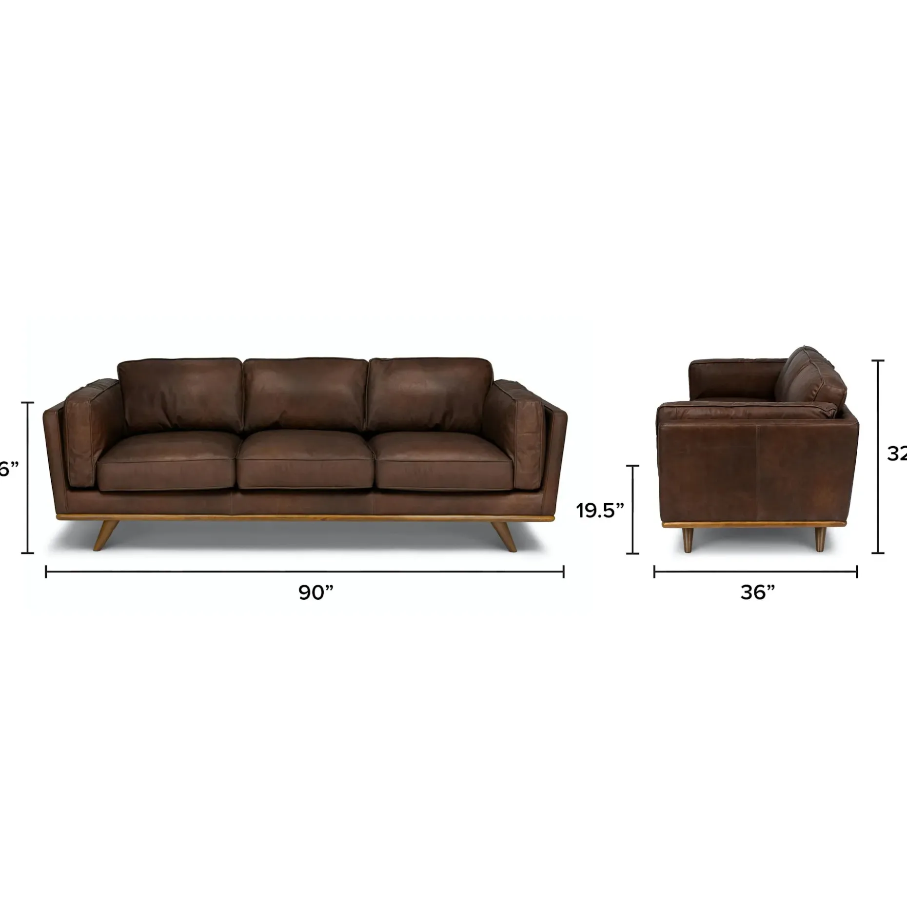 Timber 90" Leather Sofa - Charme Chocolat