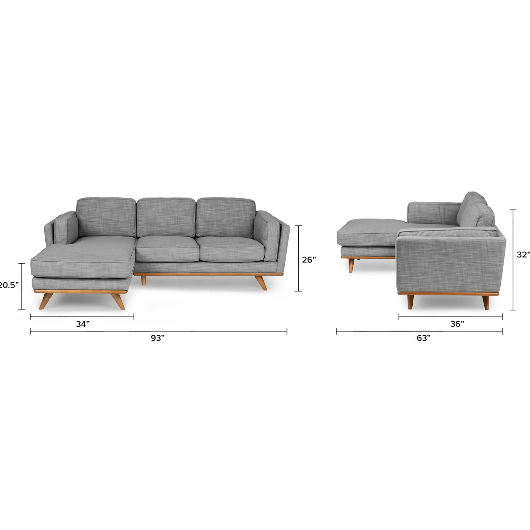 Timber 93" Left Sectional - Pebble Gray