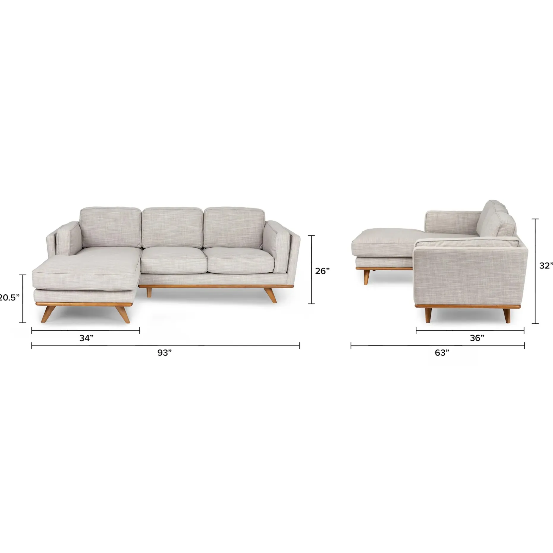 Timber 93" Left Sectional - Rain Cloud Gray