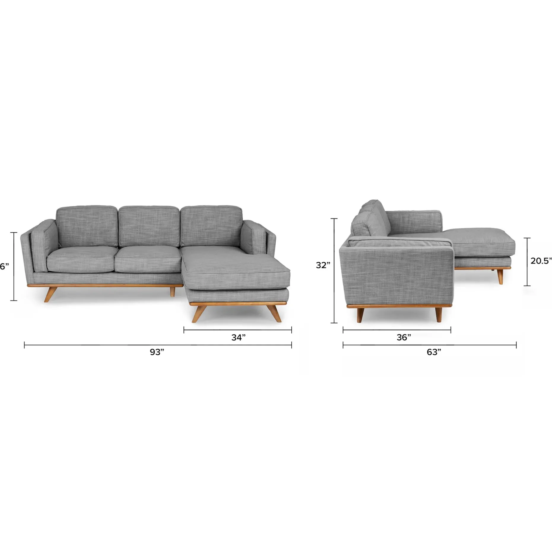 Timber 93" Right Sectional - Pebble Gray