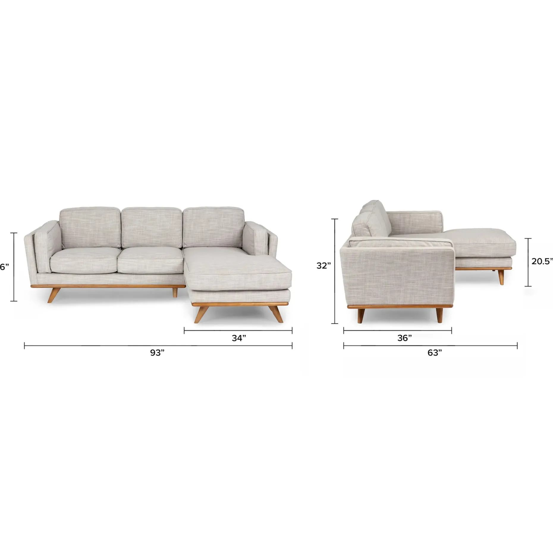Timber 93" Right Sectional - Rain Cloud Gray