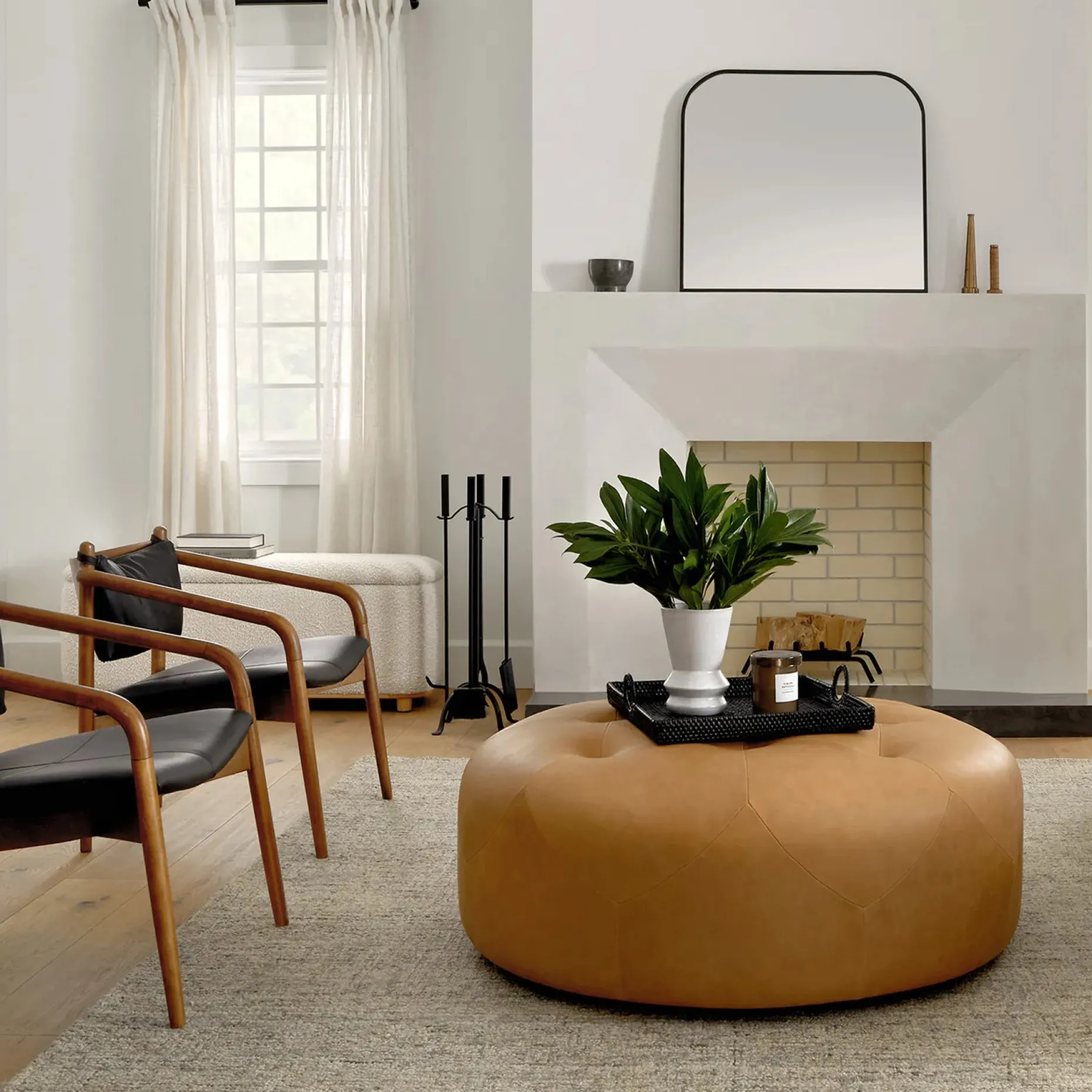 Timpani 41" Leather Ottoman - Charme Tan