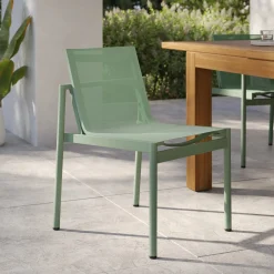 Tola Outdoor Stackable Textilene Dining Chair - Khaki Green