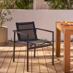 Tola Outdoor Stackable Textilene Dining Armchair - Black