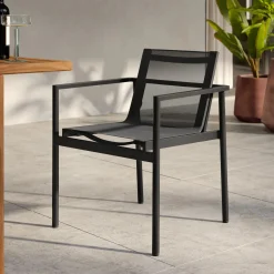 Tola Outdoor Stackable Textilene Dining Armchair - Black