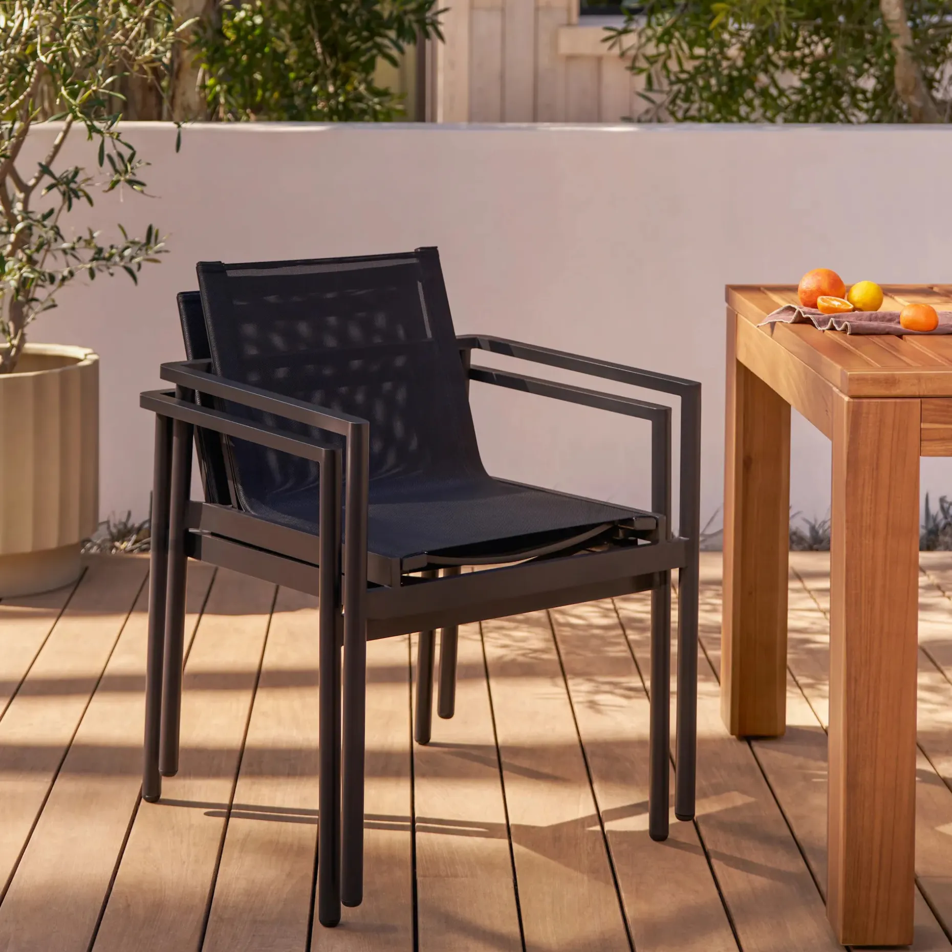 Tola Outdoor Stackable Textilene Dining Armchair - Black