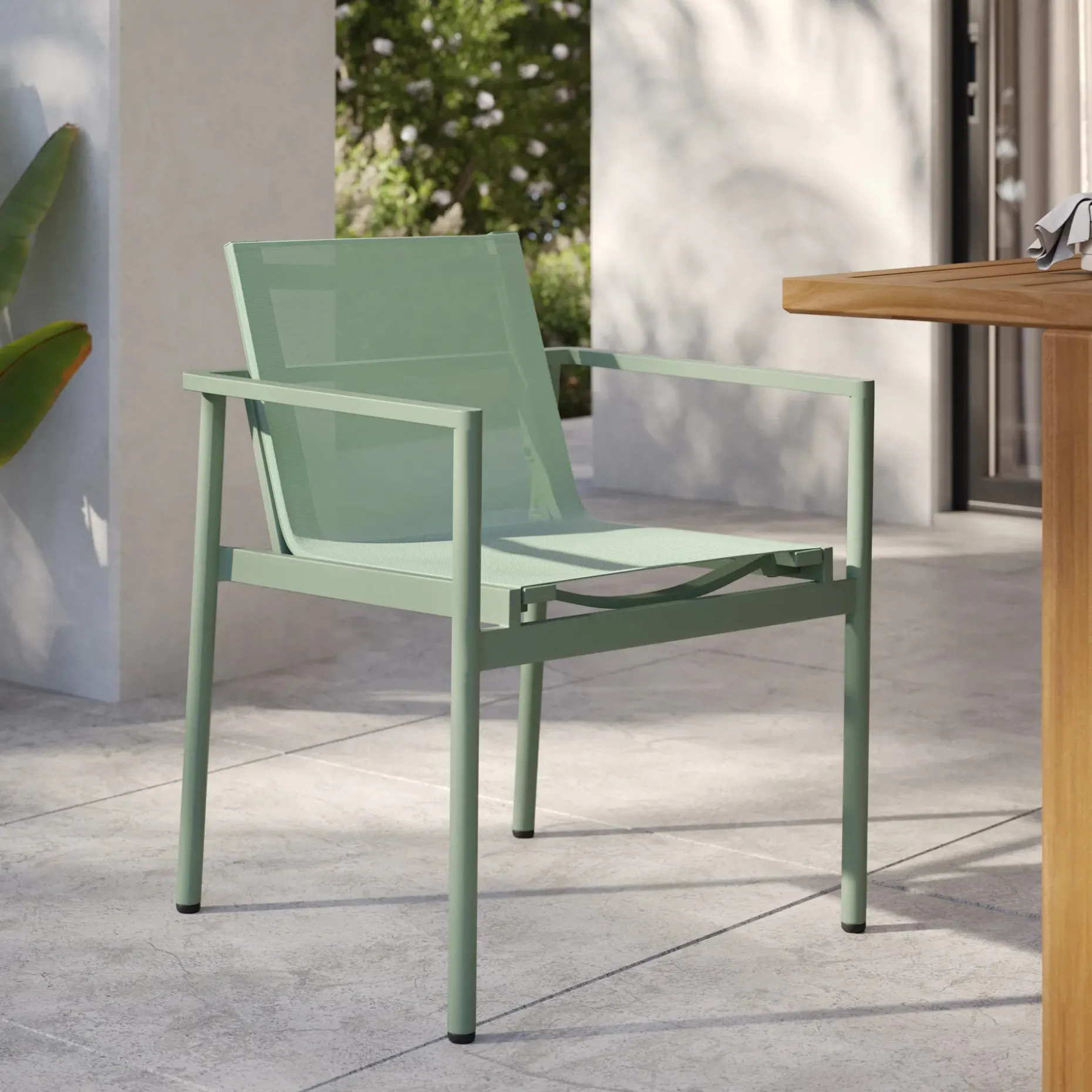 Tola Outdoor Stackable Textilene Dining Armchair - Khaki Green