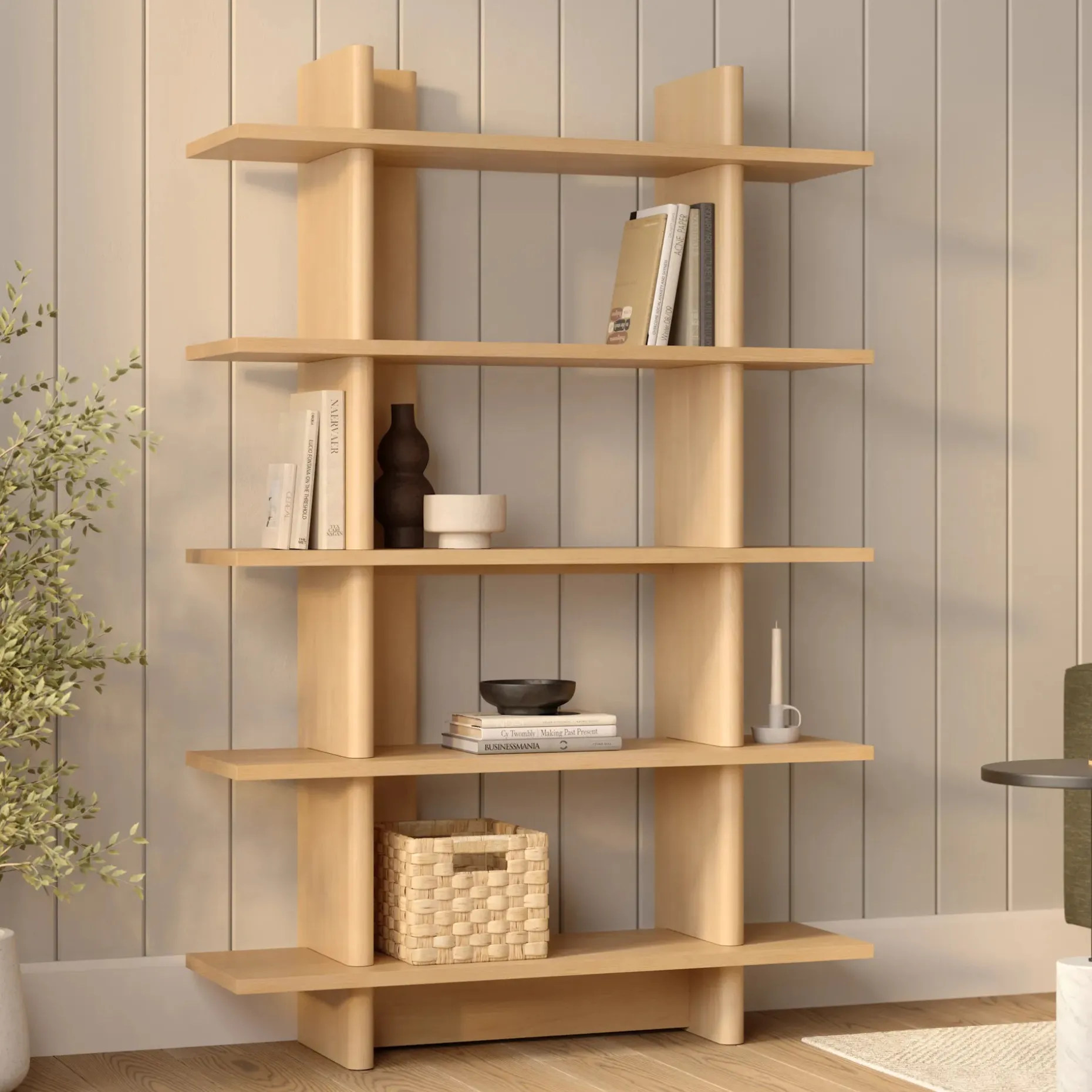 Torme 48" Bookcase, Tall - White Oak