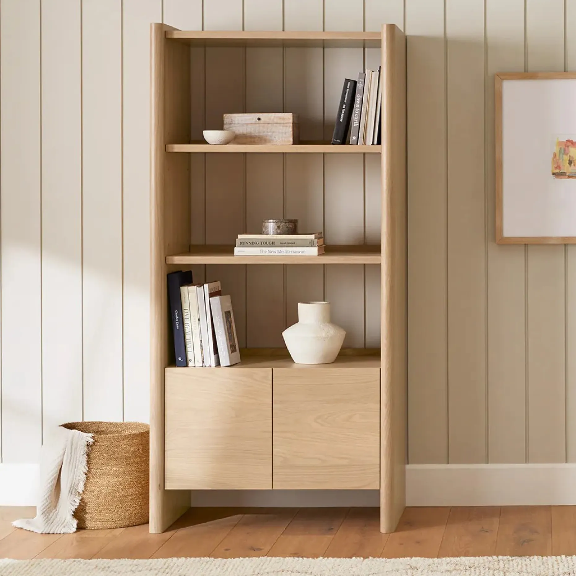 Torme 34" Bookcase with Storage, Tall - White Oak