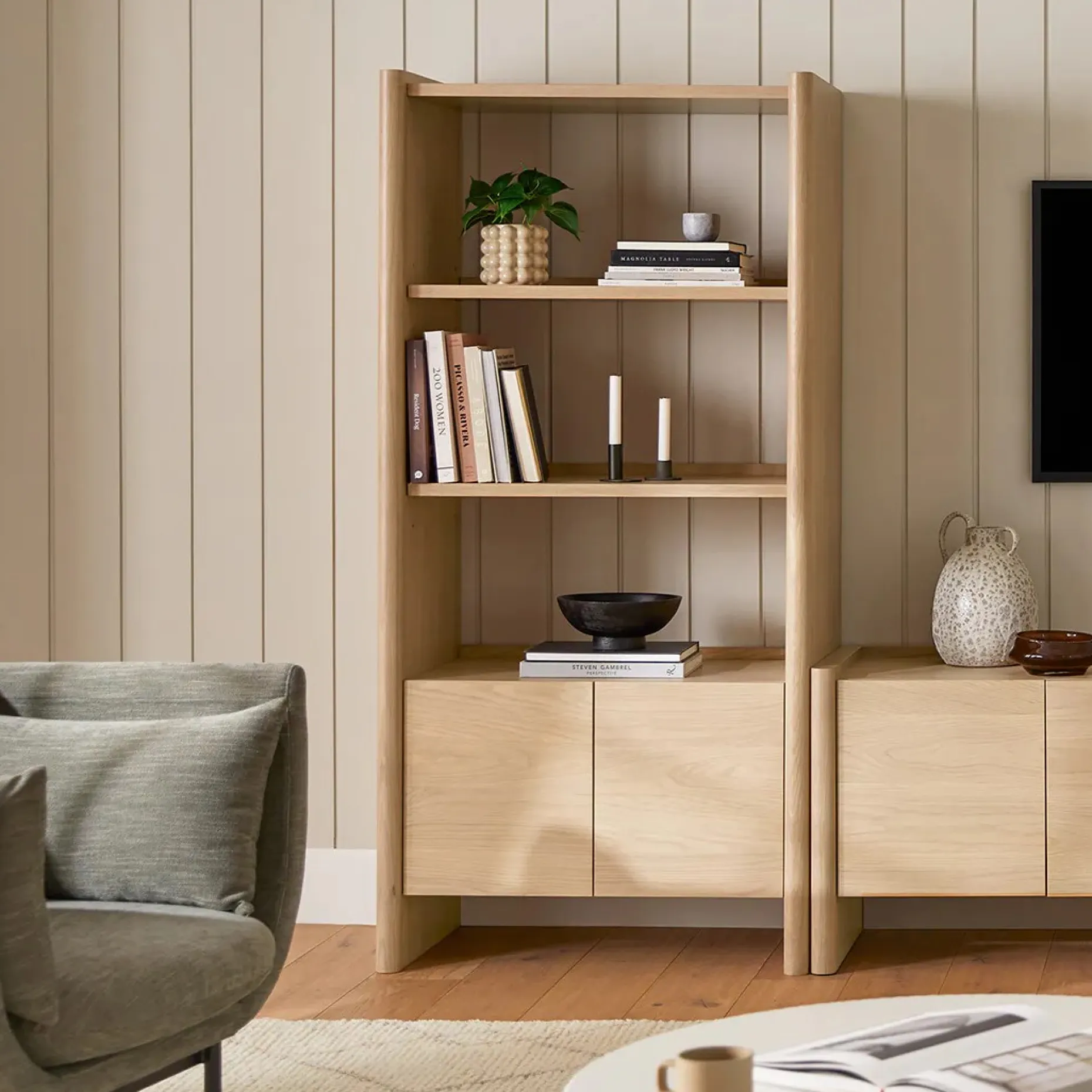 Torme 34" Bookcase with Storage, Tall - White Oak