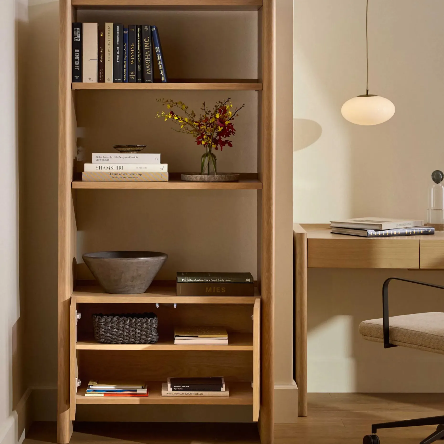 Torme 34" Bookcase with Storage, Tall - White Oak