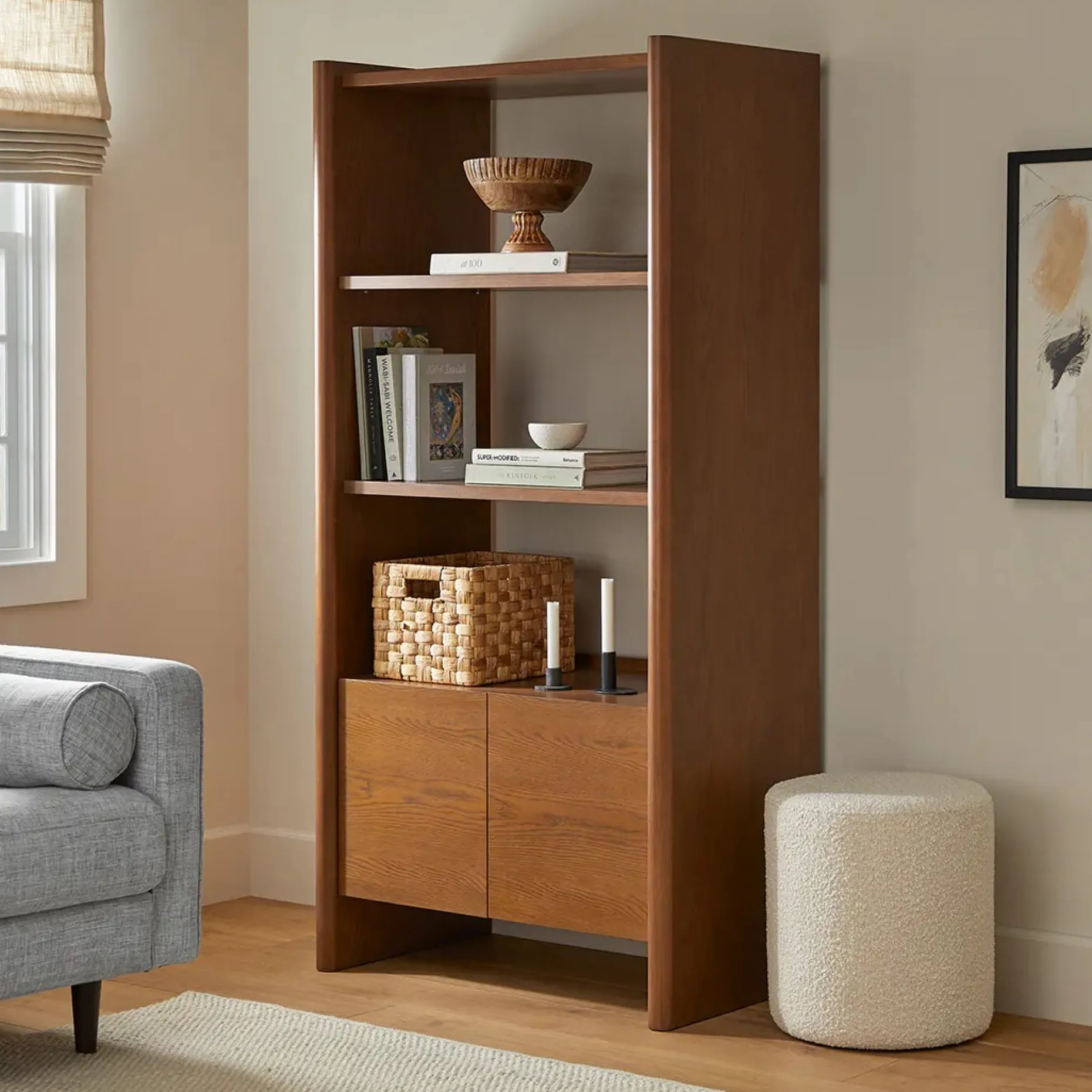 Torme 34" Bookcase with Storage, Tall - Smoked Oak
