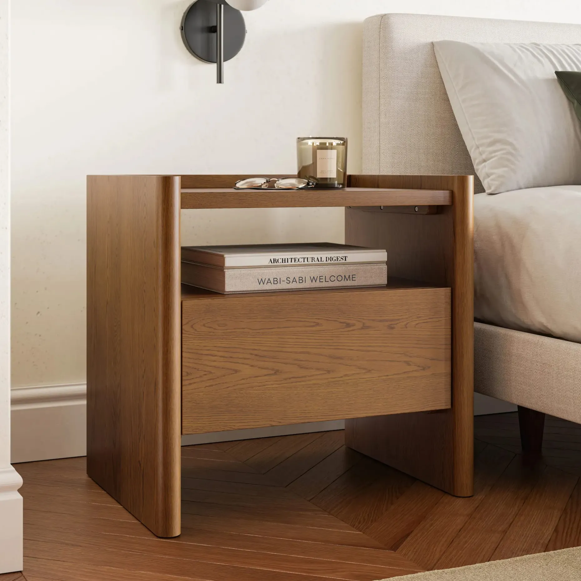 Torme 1-Drawer Nightstand - Smoked Oak