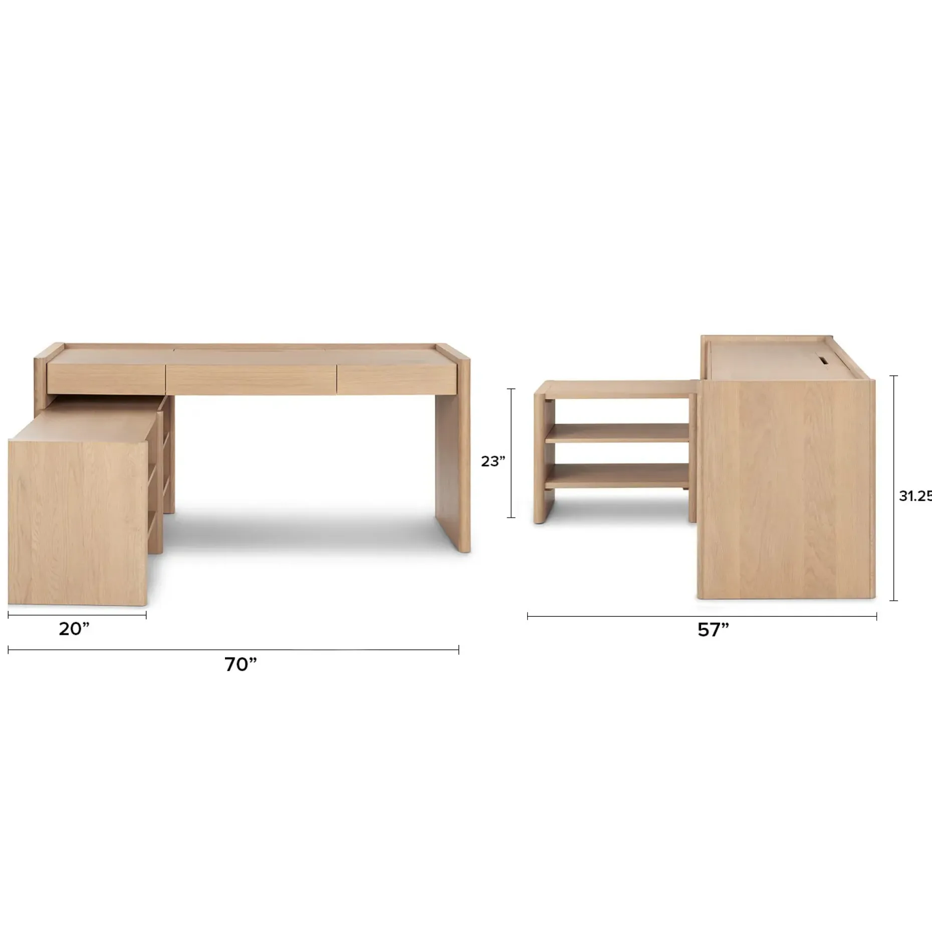 Torme L-Shape Desk Set - White Oak