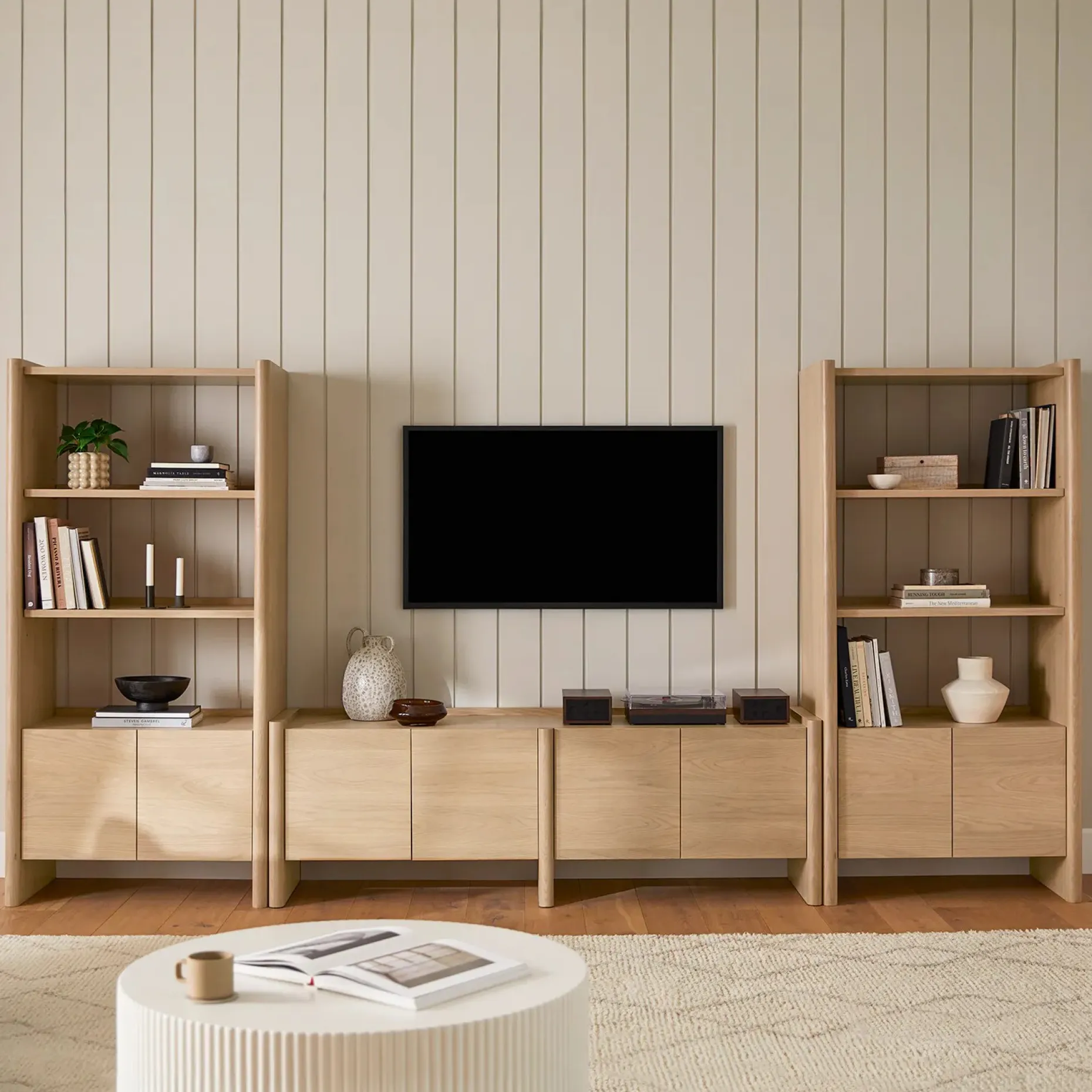 Torme 140" Media Storage Set - White Oak