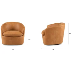 Turoy 32.5" Leather Swivel Lounge Chair - Rawhide Tan
